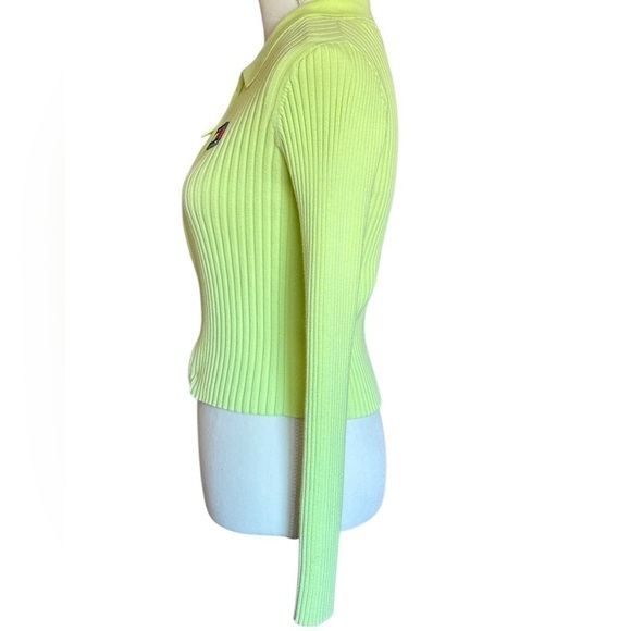 Tommy Hilfiger Zip Thru Rib Knit Cardigan in Neon Green - Picture 4 of 6